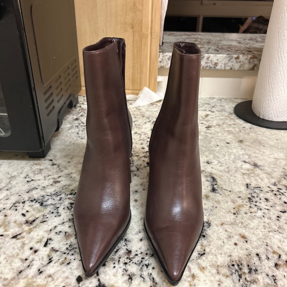 Schutz Mikki Pointed Toe Block Heel Bootie in Brown - Picture 3 of 7